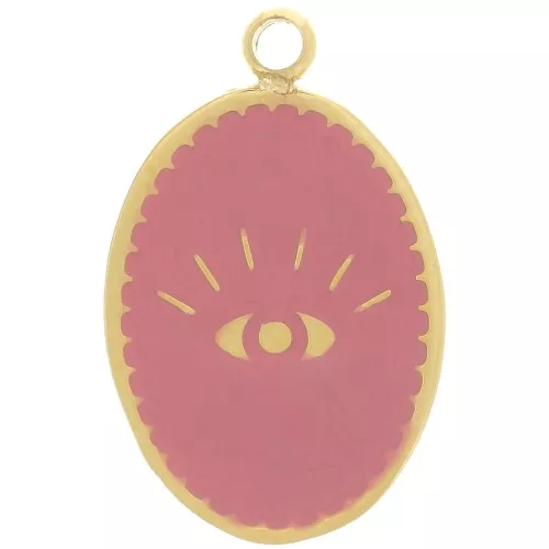 Charm Oval 17x11 mm - Motivo ojo - Acero inoxidable 316L Dorado - Rosa viejo x1