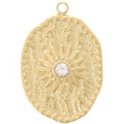 Colgante irregular de 23 x 15 mm con motivo de sol y circonitas - Acero inoxidable 304L Dorado - Crystal