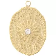 Colgante irregular de 23 x 15 mm con motivo de sol y circonitas - Acero inoxidable 304L Dorado - Crystal