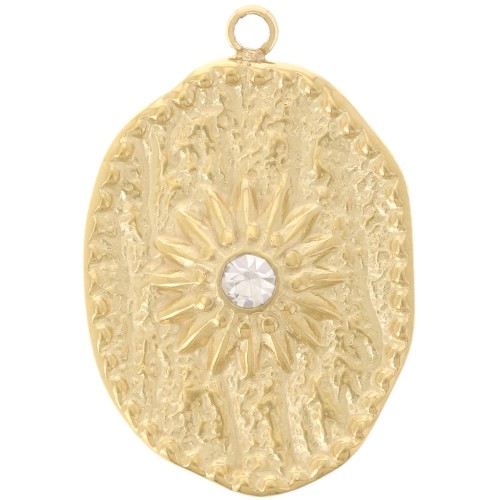 Colgante irregular de 23 x 15 mm con motivo de sol y circonitas - Acero inoxidable 304L Dorado - Crystal