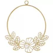 Colgante Redondo de 23mm con Flores Caladas y Circón - Acero Inoxidable 316L ORO - Cristal