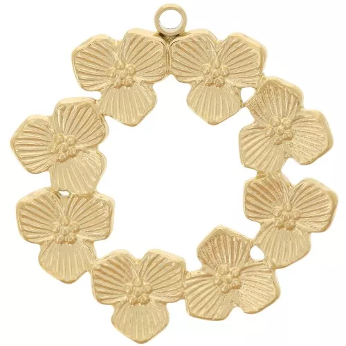 Colgante corona flor 24 mm - Acero inoxidable 304 Oro x1