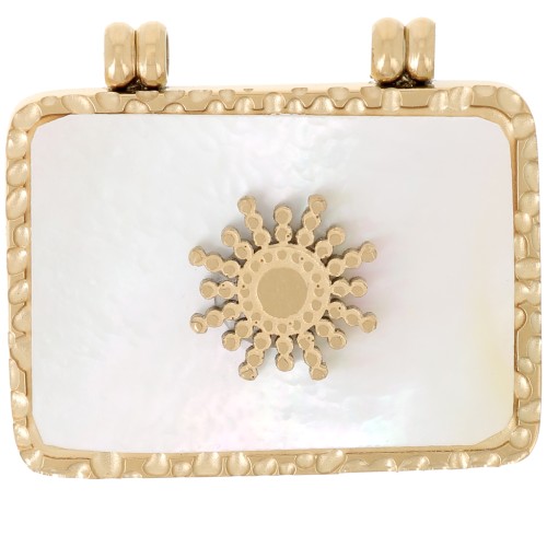 Colgante rectangular martillado de 17 x 19,5 mm con nácar - Acero inoxidable 304 Dorado x1