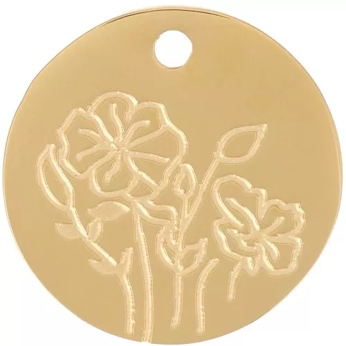 Colgante Flor de Nacimiento 15 mm - Agosto - Amapola - Acero inoxidable 316L Dorado