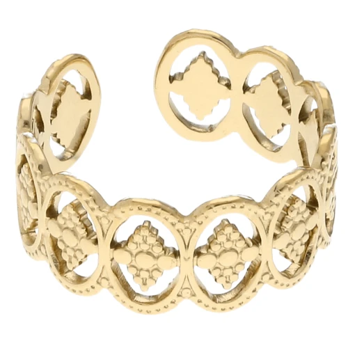 Anillo ancho ajustable efecto encaje - S.55 a S.62 - Acero inoxidable Dorado 304 x1