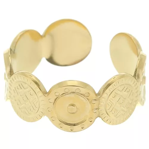 Anillo de fantasía ajustable con motivo étnico - S.52 a S.58 - Acero inoxidable 316L Dorado