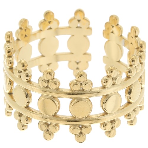 Anillo ancho ajustable estilo étnico - S.54 a S.61 - Acero inoxidable 316L Dorado