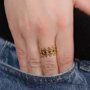 Anillo ancho ajustable estilo étnico - S.54 a S.61 - Acero inoxidable 316L Dorado
