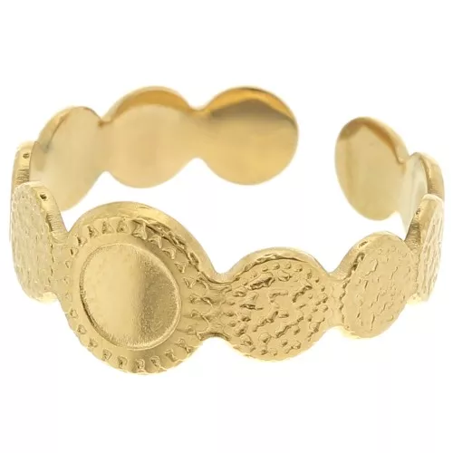 Anillo ajustable con textura para cabujón de 5 mm - T.52 a T.58 - Acero inoxidable 304 Dorado