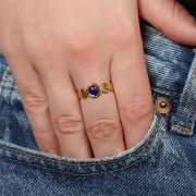 Anillo ajustable con textura para cabujón de 5 mm - T.52 a T.58 - Acero inoxidable 304 Dorado