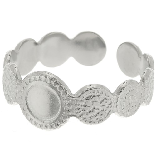 Anillo ajustable con textura para cabujón de 5 mm - T.54 a T.58 - Acero inoxidable 304