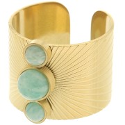 Anillo ranurado ancho ajustable T.56 a T.61 - cabujón 4 y 6 mm - Acero inoxidable 316L Dorado