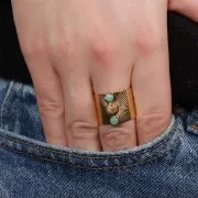 Anillo ranurado ancho ajustable T.56 a T.61 - cabujón 4 y 6 mm - Acero inoxidable 316L Dorado