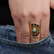 Anillo ancha ajustable para cabujón de 6 mm - T. 59 à 65 - Acero inox 316L ORO