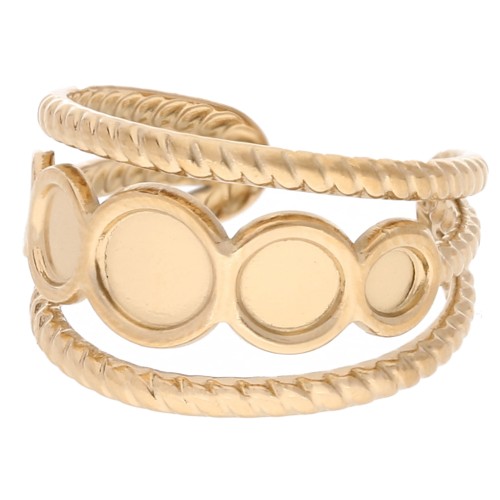 Anillo ajustable con efecto trenzado para cabujones de 5 mm, 4 mm y 3 mm - Acero inoxidable dorado 304