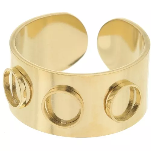 Anillo ajustable para cabujones de 5 mm - T.55 a T.60 - Acero inoxidable 316L Dorado x1
