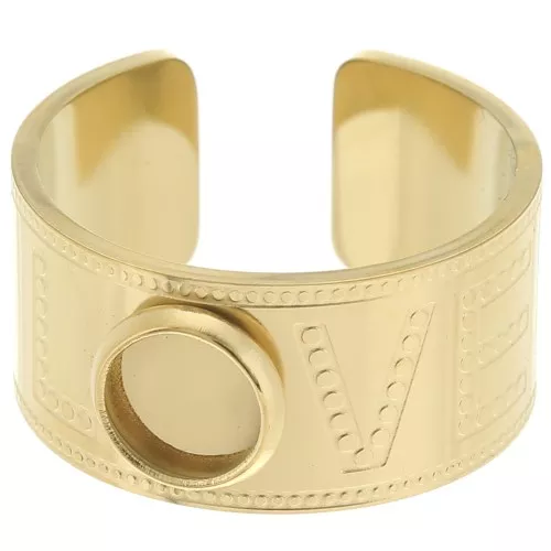 Anillo ancho para cabujón de 6 mm - Love - Talla 56 - Acero inoxidable 316L Dorado x1