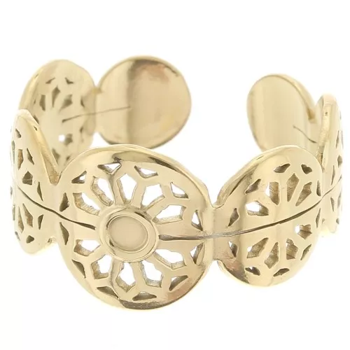 Anillo calado fantasía ajustable T.51 a T.58 - cabujón 2mm - Acero inoxidable 316L ORO