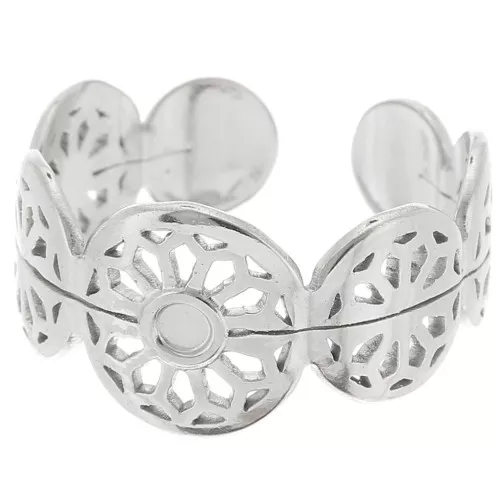 Anillo calado fantasía ajustable T.51 a T.58 - cabujón 2mm - Acero inoxidable 316L x1
