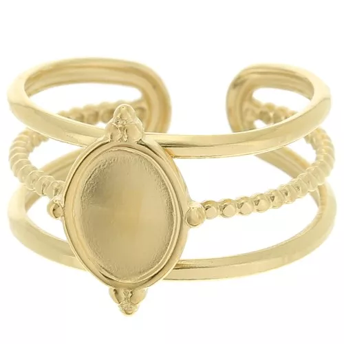 Anillo ajustable de varias filas para cabujón de 8x6 mm - T.52 a T.58 - Acero inoxidable Dorado 304