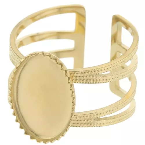 Anillo multigama ajustable T.52 a T.61 para cabujón 14x10 mm - Acero inoxidable 316L Dorado