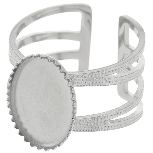 Anillo ajustable de varias filas T.52 a T.61 para cabujón de 14x10 mm - acero inoxidable 304 x1