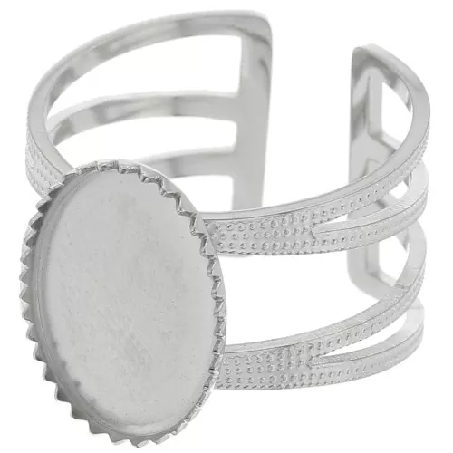 Anillo ajustable de varias filas T.52 a T.61 para cabujón de 14x10 mm - acero inoxidable 304 x1