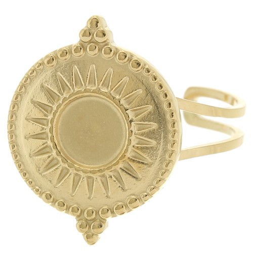 Anillo étnico ajustable para cabujón de 6 mm - T.52 a T.60 - Acero inoxidable 316L Dorado x1