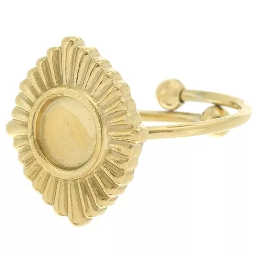 Anillo étnico ajustable T.53 a T.57 para cabujón de 6 mm - Acero inoxidable 316L Dorado