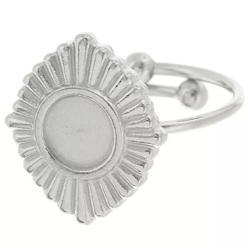 Anillo étnico ajustable T.53 a T.57 para cabujón de 6 mm - Acero inoxidable 316L
