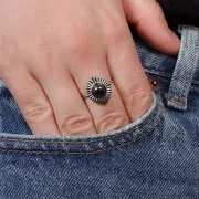 Anillo étnico ajustable T.53 a T.57 para cabujón de 6 mm - Acero inoxidable 316L