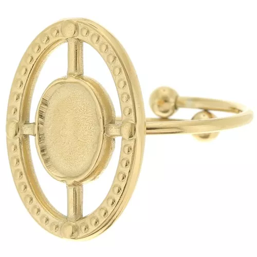 Anillo empotrado ovalado ajustable T.53 a T.57 para cabujón de 8x6 mm - Acero inoxidable Dorado 304