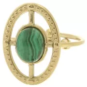 Anillo empotrado ovalado ajustable T.53 a T.57 para cabujón de 8x6 mm - Acero inoxidable Dorado 304