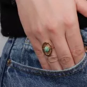 Anillo empotrado ovalado ajustable T.53 a T.57 para cabujón de 8x6 mm - Acero inoxidable Dorado 304