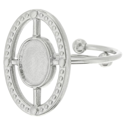 Anillo ovalado ajustable T.53 a T.57 para cabujón 8x6mm - Acero inoxidable 316L