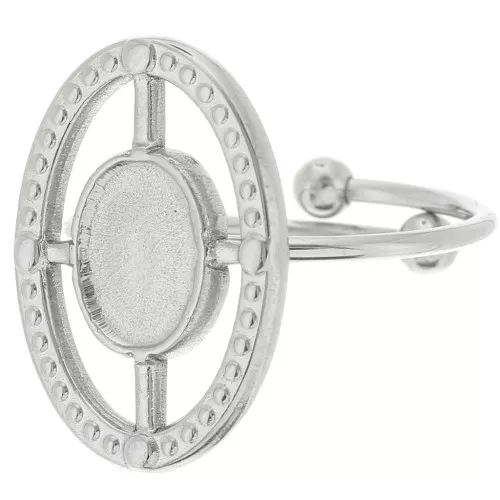 Anillo ovalado ajustable T.53 a T.57 para cabujón 8x6mm - Acero inoxidable 316L