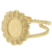 Anillo flor ajustable efecto trenzado T52 a T58 cabujón 8x6mm - Acero inoxidable 304 Dorado