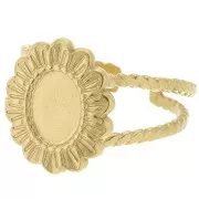 Anillo flor ajustable efecto trenzado T52 a T58 cabujón 8x6mm - Acero inoxidable 304 Dorado