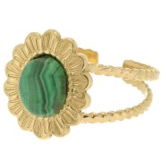 Anillo flor ajustable efecto trenzado T52 a T58 cabujón 8x6mm - Acero inoxidable 304 Dorado