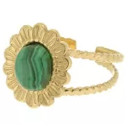 Anillo flor ajustable efecto trenzado T52 a T58 cabujón 8x6mm - Acero inoxidable 304 Dorado