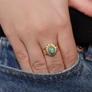 Anillo flor ajustable efecto trenzado T52 a T58 cabujón 8x6mm - Acero inoxidable 304 Dorado