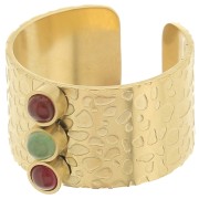 Anillo martillado ancho ajustable T.53 a T.59 - cabujones 3 mm - Acero inoxidable 316L Dorado