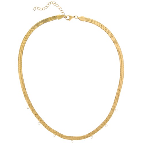 Collar espejo - serpiente plana 5mm 7 anillos Acero inoxidable 316L Dorado x47cm