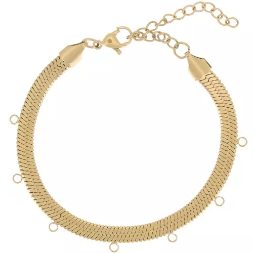 Pulsera malla espejo serpiente plana 5 mm 7 anillos - Acero inox 316L Dorado x17cm