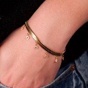 Pulsera malla espejo serpiente plana 5 mm 7 anillos - Acero inox 316L Dorado x17cm