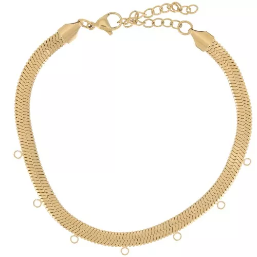Cadena tobillera serpiente plana 5 mm 7 anillas Acero inoxidable 316L Dorado x21cm