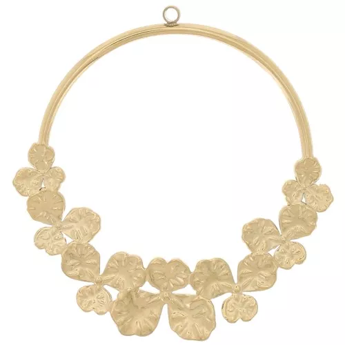 Colgante Círculo calado con Flores 38 mm - Acero Inoxidable 316L Dorado x1