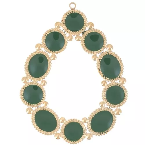 Colgante gota 48,5x37 mm con resina epoxi - Acero inoxidable 316L ORO - Verde abeto