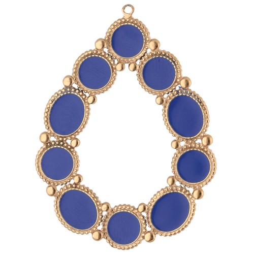 Colgante en forma de gota de 49 x 37 mm con resina epoxi - Acero inoxidable 304 Dorado - Azul oscuro