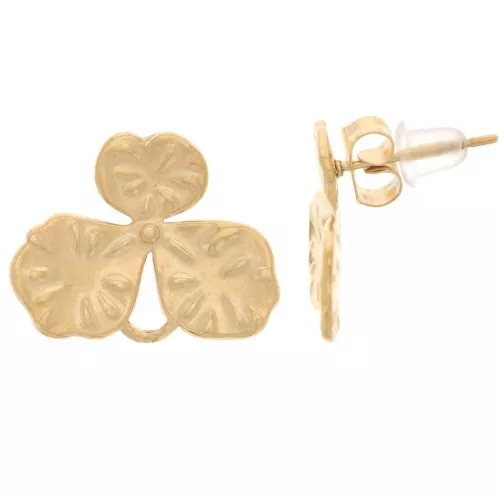 Pendientes de botón con forma de flor texturada, 14 x 18 mm - Acero inoxidable 304L Dorado x2